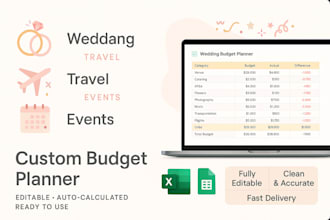 design wedding budget planner, travel budget planner, event budget sheet