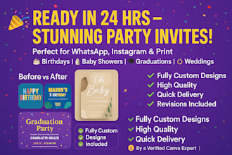 create wedding invitation birthday card party flyer custom digital design