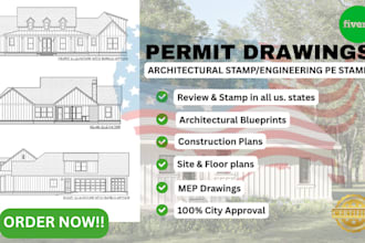 draw stamp architectural plan mep engineering drawings for city permit