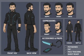 design custom character reference sheet for your original character, cyberpunk
