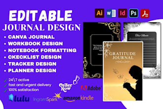do editable journal, printable planner, canva journal tracker, checklist for KDP