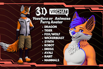 edit or create 3d furry vrchat avatar, vtuber vseeface animaze, nsfw vrm model