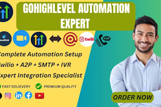 setup gohighlevel SMTP, twilio, a2p 10dlc, IVR, voip and full automation