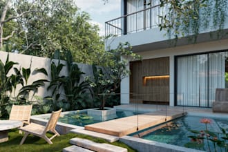 design modern tropical villa landscape with pool and greenery