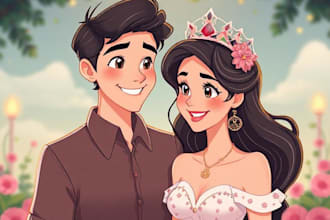 do cartoon disney couple portrait