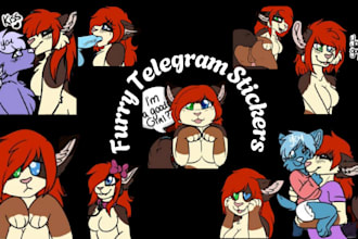 draw furry nsfw telegram stickers furry character reference sheet
