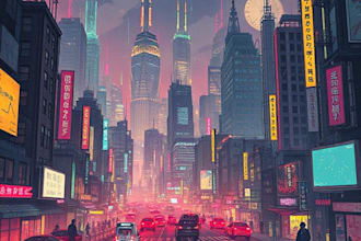create an illustration of futuristic cyberpunk city