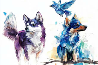 do watercolor painting of animals, botanicals, people