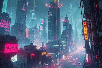 create illustration of futuristic cyberpunk city digital art