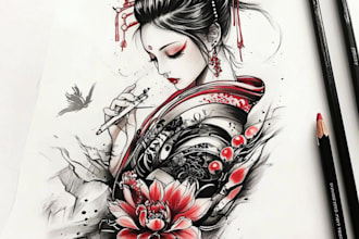 make awesome original japanese tattoo, irezumi tattoo design