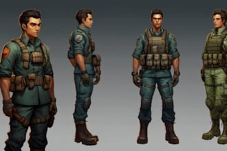 draw 2d game art military character design