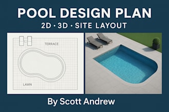 design 2d and 3d custom swimming pool plan with site layout and details