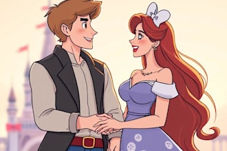 draw your couple into lovely disney cartoon portrait