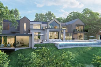 remodel 3d facade exterior,modern structure design,front yard render,pool loggia
