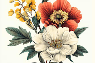 hand draw botanical illustration line art of plants