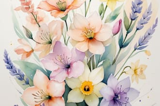 do watercolor botanical illustration of flowers and fruits