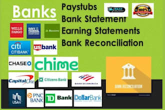 do paystub, stubs, payroll, payslips, w2, w3, w4 and bank reconciliation for you