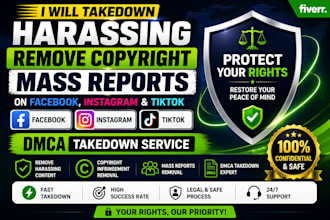 takedown harassing remove copyright mass reports facebook instagram tiktok dmca