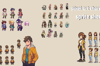 isometric pixel art character, sprite sheet, rpg maker, 2d platformer character
