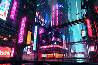 create illustration of futuristic cyberpunk city digital art