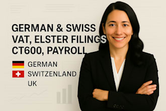 handle german vat and swiss, elster filings, tax return, pay roll
