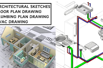 2d floor plan design hvac plumbing drainage architectural city permit drawing