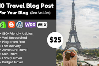 write 10 seo travel blog post or articles