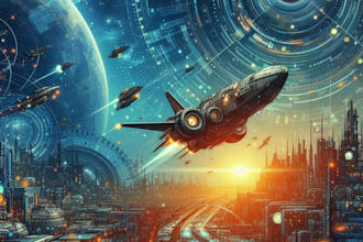 make a sci fi illustration and spaceship illustration