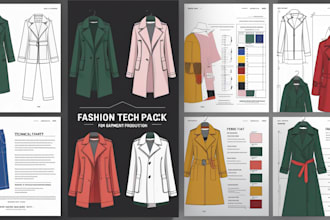 do fashion technical drawings, complete tech pack designs
