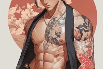 tattoo illustration anime style in lines