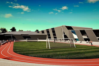 buildup 3d city stadium, render race track,sport arena concert, volleyball pitch