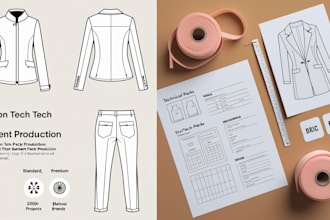 create tech pack and flat sketches for fashion design