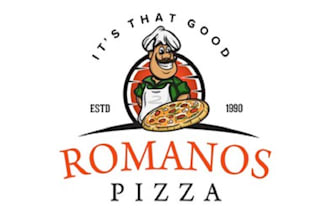design amazing romanos pizza new logo