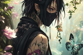 tattoo illustration anime style in lines