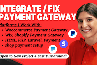 integrate or fix payment gateway on wix, woocommerce, shopify, or squarespace