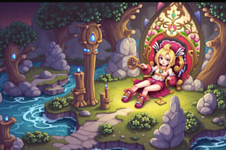 2d game concept art, 2d game illustration, concept art work with art and a gdd
