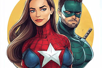 draw comic superhero character logo and friendship portrait