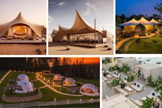 create luxury resort layouts, landscapes, beach tent and island retreat designs