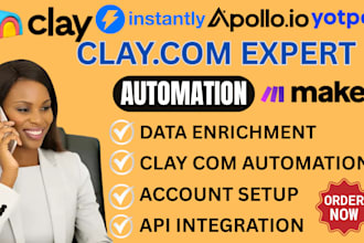 setup clay, clay com, hubspot crm, linkedin data enrichment automation make com