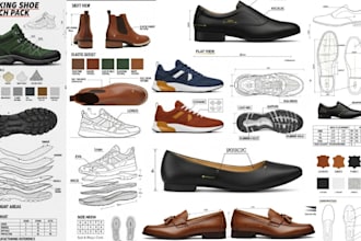 design 3d shoe sneakers leather boot footwear shoe tech pack for manufacturing