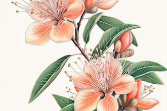 draw botanical illustrations of flowers, plants and fruits