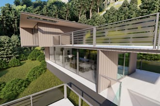 visualize villa, rooftop terrace, patios, house elevation rendering exterior