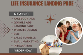 create a life insurance, landing page, auto insurance, health insurance website