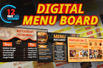 design digital food menu, screen board, tv display static and animated menu