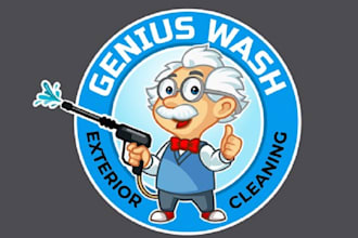 design cartoon spraying water and wash logo