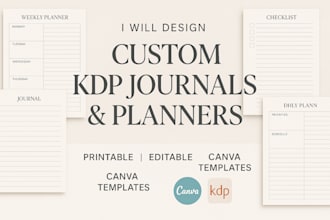 design custom printable journal, canva journal, editable tracker, checklist KDP