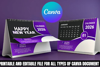 design editable canva fillable PDF checklist, wall desk calendar, KDP journal