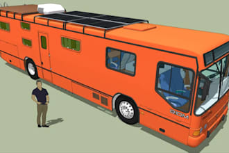create realistic 3d car park, motorhome, campervan, rv, mobile shop, food truck