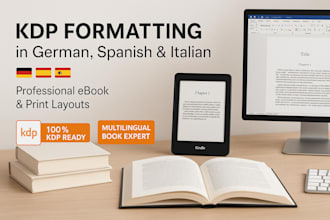 design, format german book, spanish ebook italian manuscript formatting for KDP