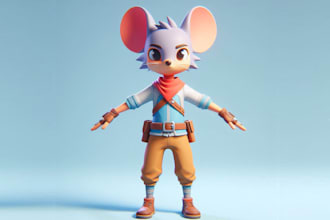 do 3d model cartoon, gameready fantasy unity character, tpose animated,chibi fbx